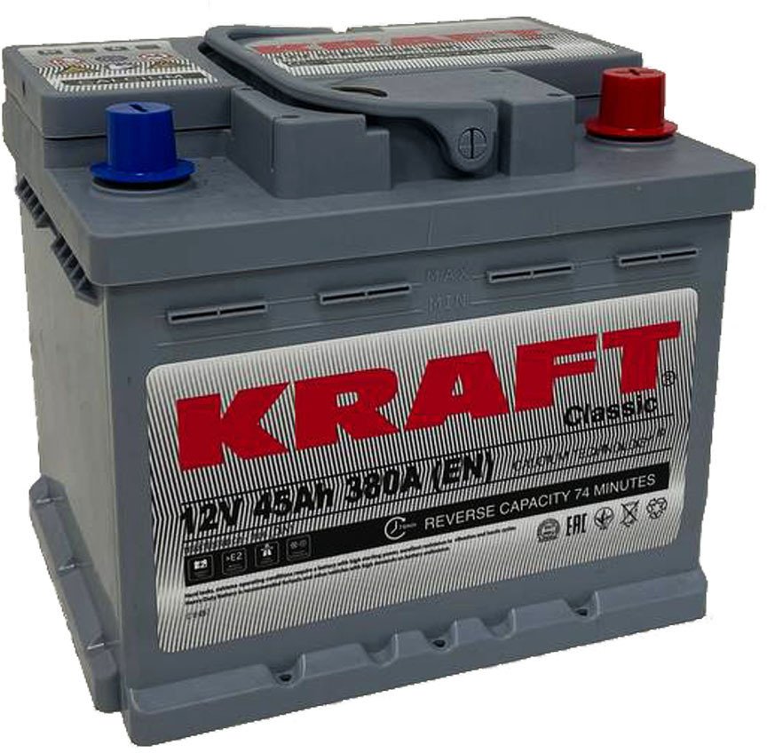 

Автомобильный аккумулятор KRAFT Classic 45 R+ (45 А·ч)