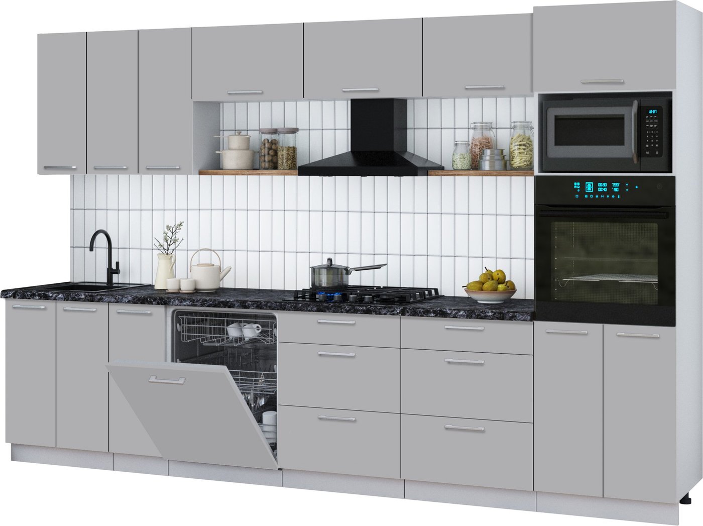 

Готовая кухня Интерлиния Мила Gloss 3.3-ПМ1-2 (грей/грей/кастилло темный)