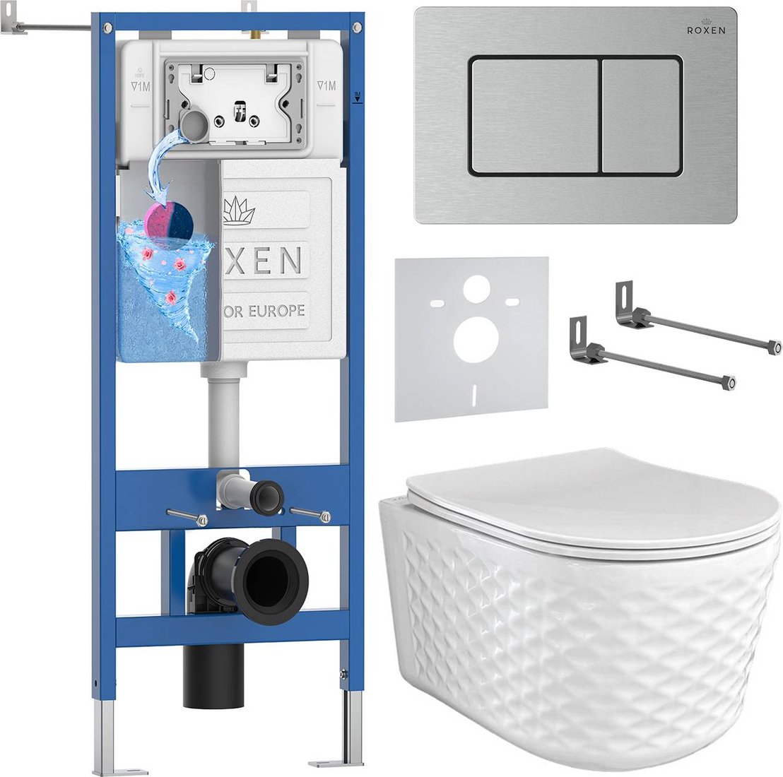 

Унитаз подвесной Roxen Vine Tornado в комплекте с инсталляцией StounFix Dual Fresh 6 в 1 979023 (кнопка: сатин)