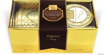 Подарочный набор Peroni Золотое чаепитие (brown) 250г мед-суфле, чай Масала в ж/б 70г