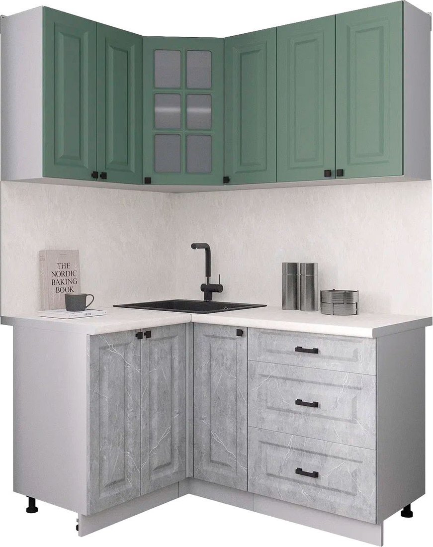 

Готовая кухня Интерлиния Мила Деко 1.2x1.5 (керамика/мята/опал светлый)