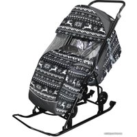 Санки-коляска Galaxy Снежинка Универсал 1 (полярная ночь/олени на черном)