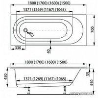Ванна VagnerPlast Kasandra 180x70 (с каркасом и экраном)