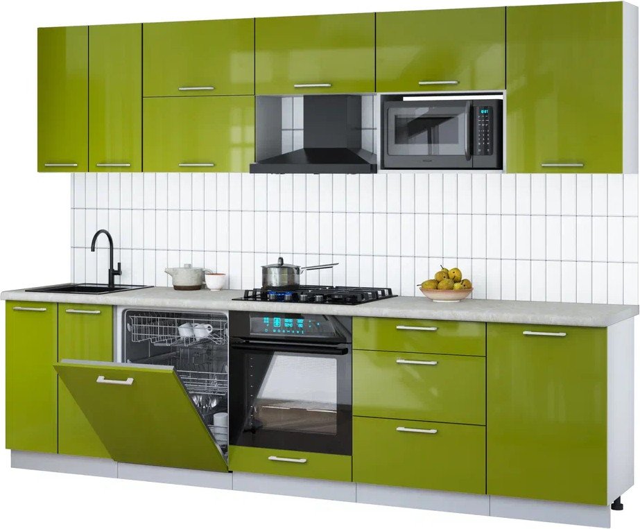 

Готовая кухня Интерлиния Мила Gloss 2.9-ПМ2 (яблоко глянец/яблоко глянец/опал светлый)