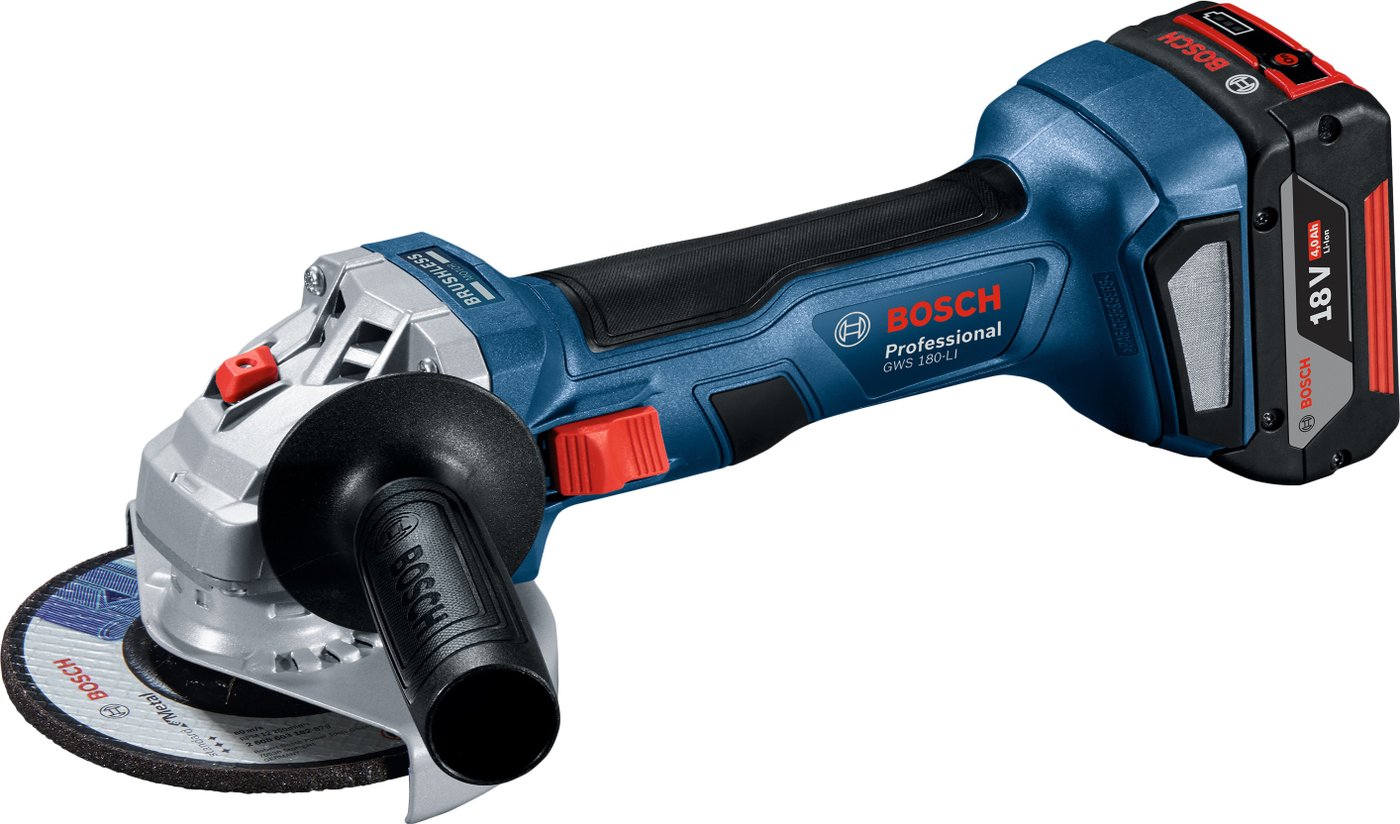 

Угловая шлифмашина Bosch GWS 180-LI Professional 06019H90R0 (с 2-мя АКБ, кейс)