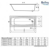 Ванна Alba Spa Valencia 170x70 (2 экрана)