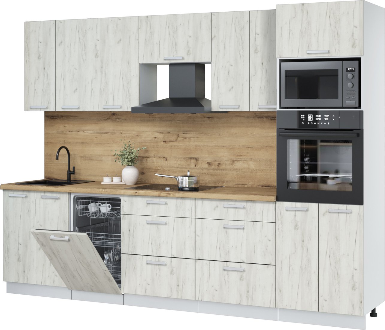 

Готовая кухня Интерлиния Мила Лайт 2.85-ПМ3 (дуб белый/дуб белый/дуб бунратти)