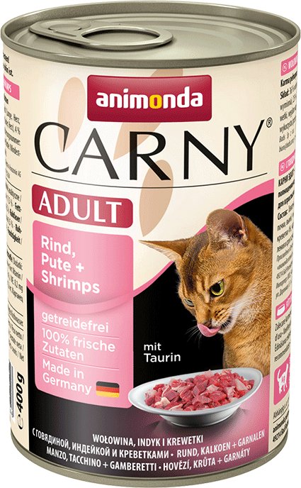 

Консервированный корм для кошек Animonda Carny Adult с говядиной, индейкой и креветками 0.4 кг
