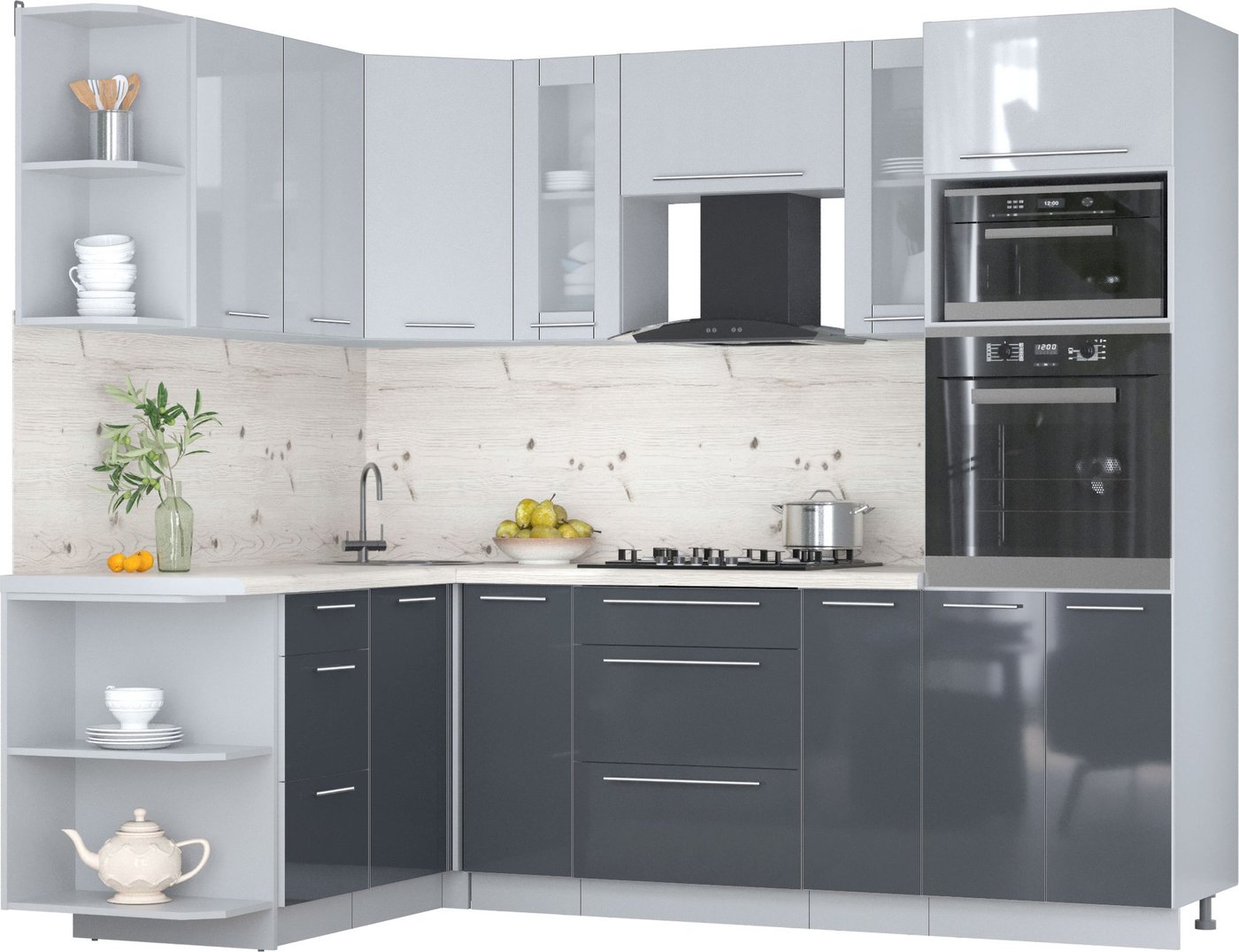 

Готовая кухня Интерлиния Мила Пластик 1.68x2.4 LV (туманный глянец/антрацит/бискайская сосна)