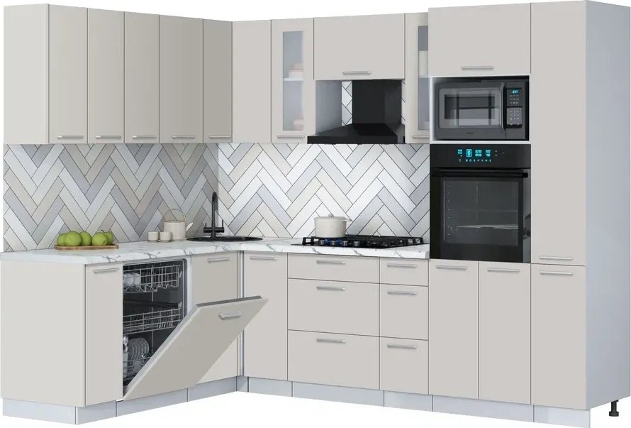 

Готовая кухня Интерлиния Мила Gloss 1.896х2.68 (кашемир/кашемир/белый гранит)