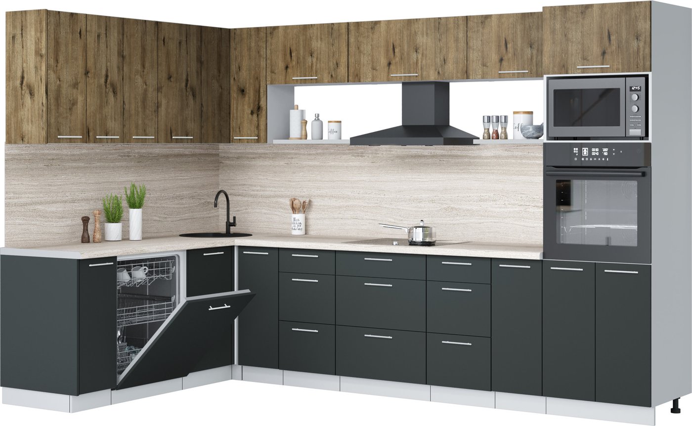 

Готовая кухня Интерлиния Мила Лайт 1.896х3.18 (дуб веллингтон/антрацит/травертин серый)