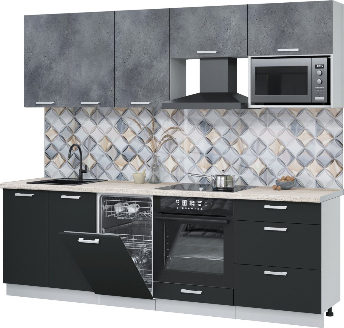 

Готовая кухня Интерлиния Мила Лайт 2.45-ПМ4 (бетон портленд/антрацит/травертин серый)