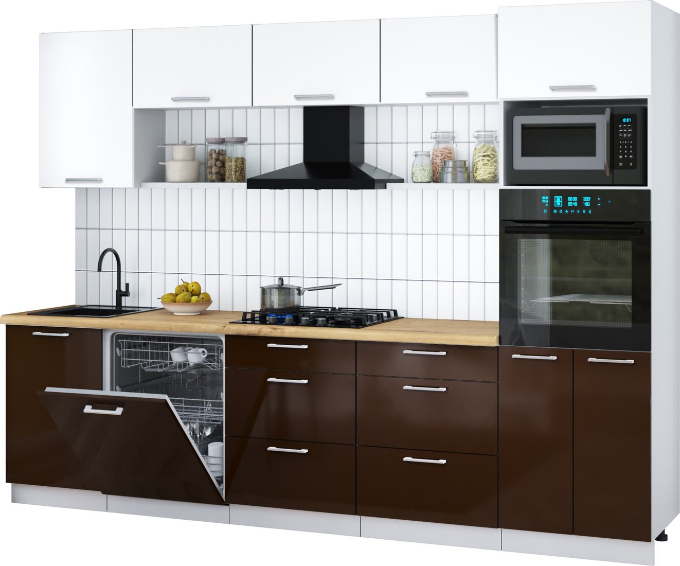 

Готовая кухня Интерлиния Мила Gloss 2.9-ПМ1 (шоколад глянец/белый/дуб бунратти)