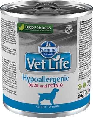 

Консервированный корм для собак Farmina Vet Life Hypoallergenic Duck and Potato Wet Food Canine (Утка с картофелем для собак страдающих пищевой аллергией) 0.3 кг