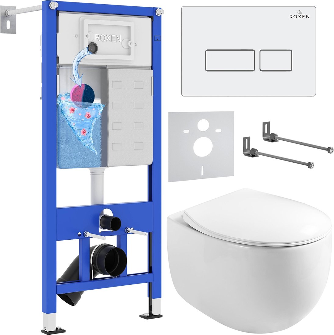 

Унитаз подвесной Roxen Egg в комплекте с инсталляцией StounFix Dual Fresh 6 в 1 964170 (кнопка: белый глянец)
