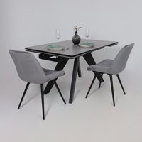 Кухонный стол Lepremo AV 2122 МДФ+керамика раздвижной 1400-2000x850 (серый матовый Larka Grey/черный)