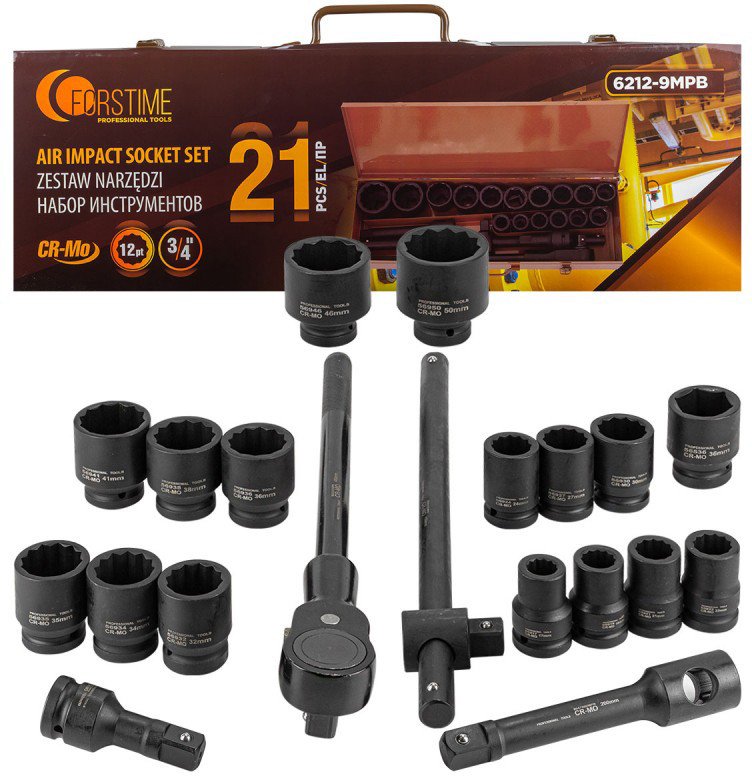 

Набор трещотка с головками Forstime FT-6212-9MPB (21 предмет)