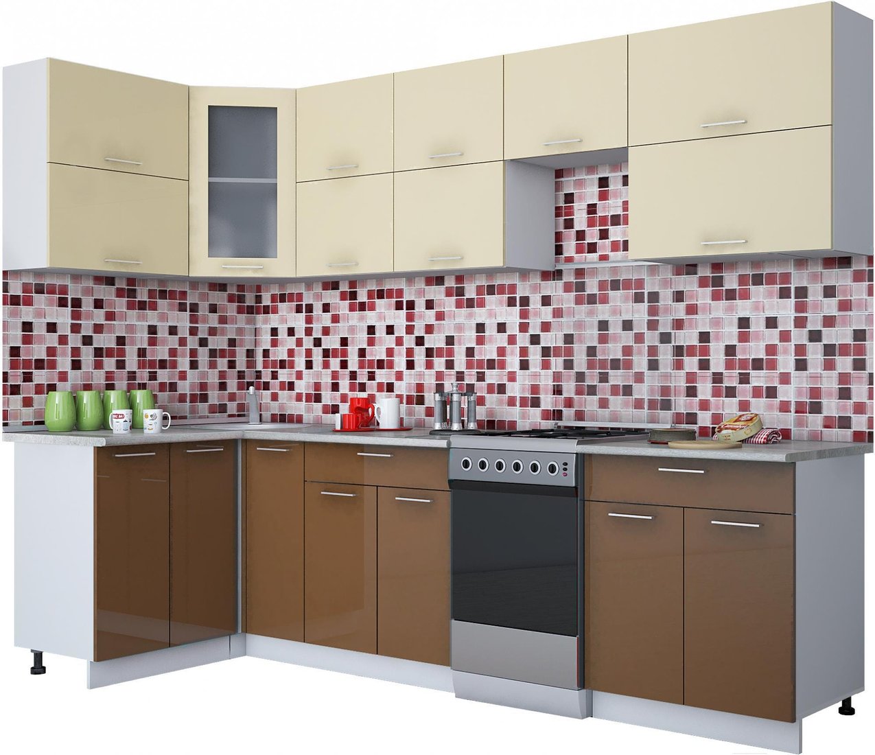 

Готовая кухня Интерлиния Мила Gloss 50-12x28 (ваниль/шоколад глянец)