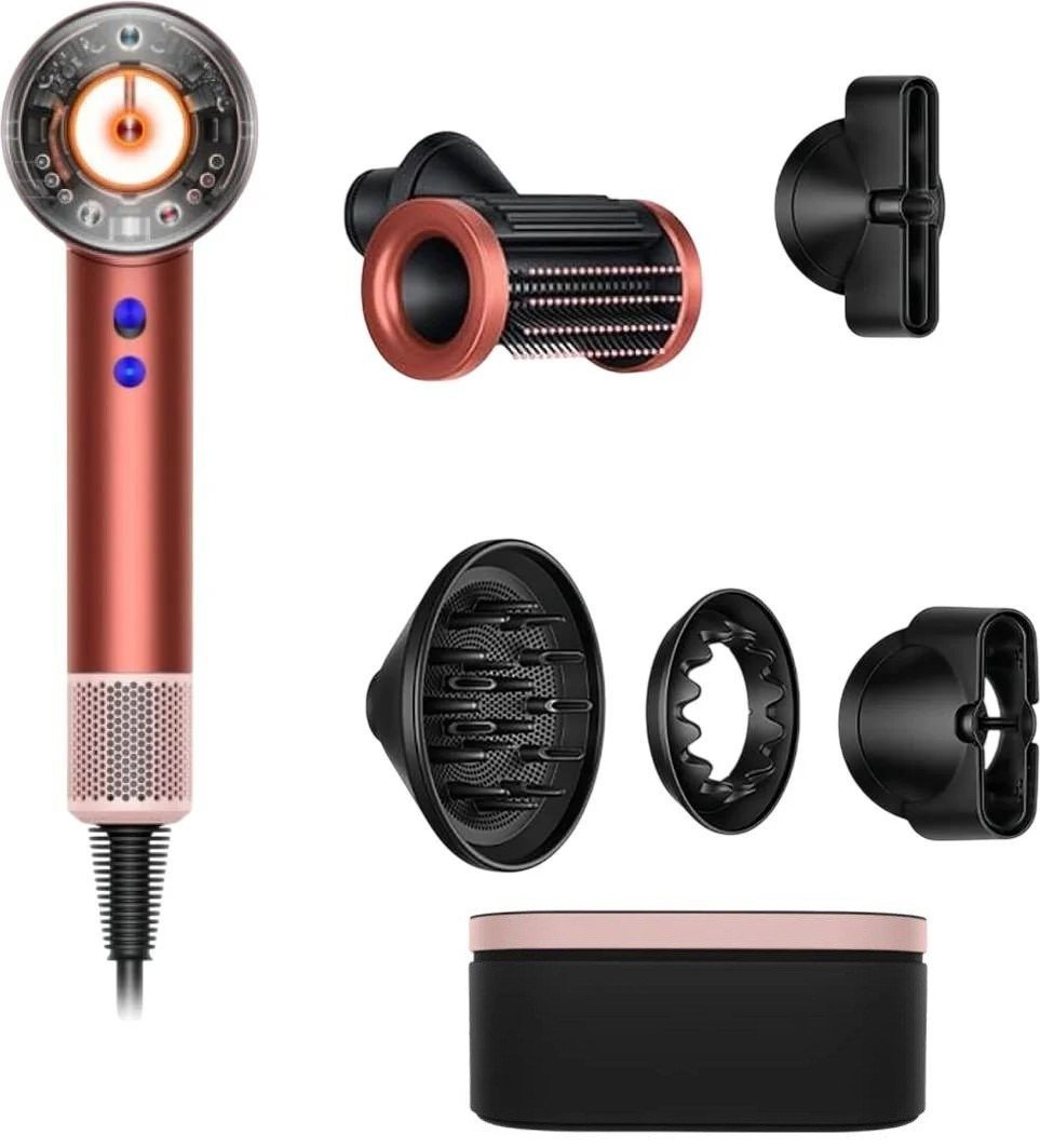 Фен Dyson HD16 Supersonic Nural Straight+Wavy (с переходником на евровилку, клубнично-бронзовый/розовый румянец)