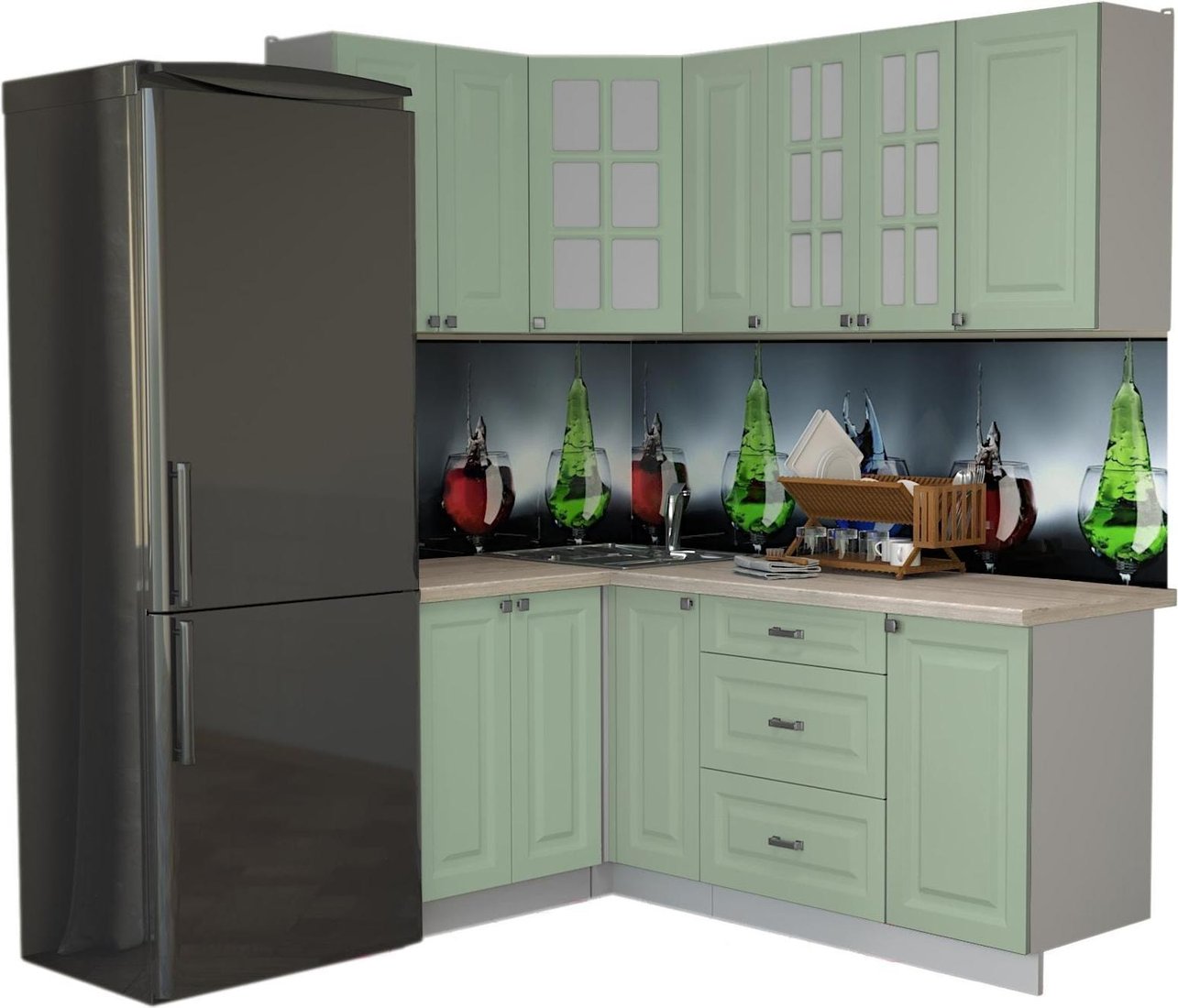 

Готовая кухня Интерлиния Мила Деко 1.2x1.9 (мята/травертин серый)