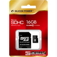 Карта памяти Silicon-Power microSDHC (Class 10) 16 Гб + адаптер (SP016GBSTH010V10-SP)