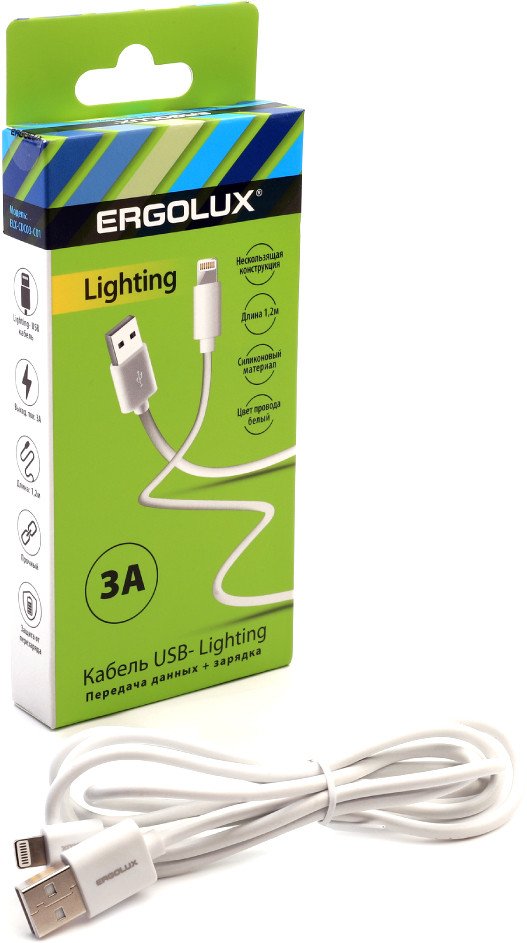 

Кабель Ergolux ELX-CDC03-C01 USB Type-A - Lightning (1.2 м, белый)