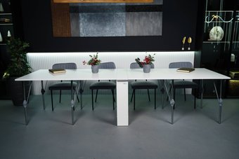 Стол-книга Stoloff Мечта 2960x850 (белый, опоры складные, углы прямые с роликами и ручками)