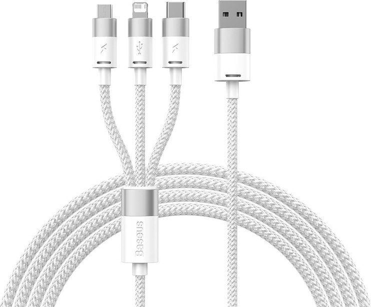 

Кабель Baseus One-For-Three Fast Charging Data Cable 3.5A USB Type-A - USB Type-C/microUSB/Lightning (0.5 м, белый)