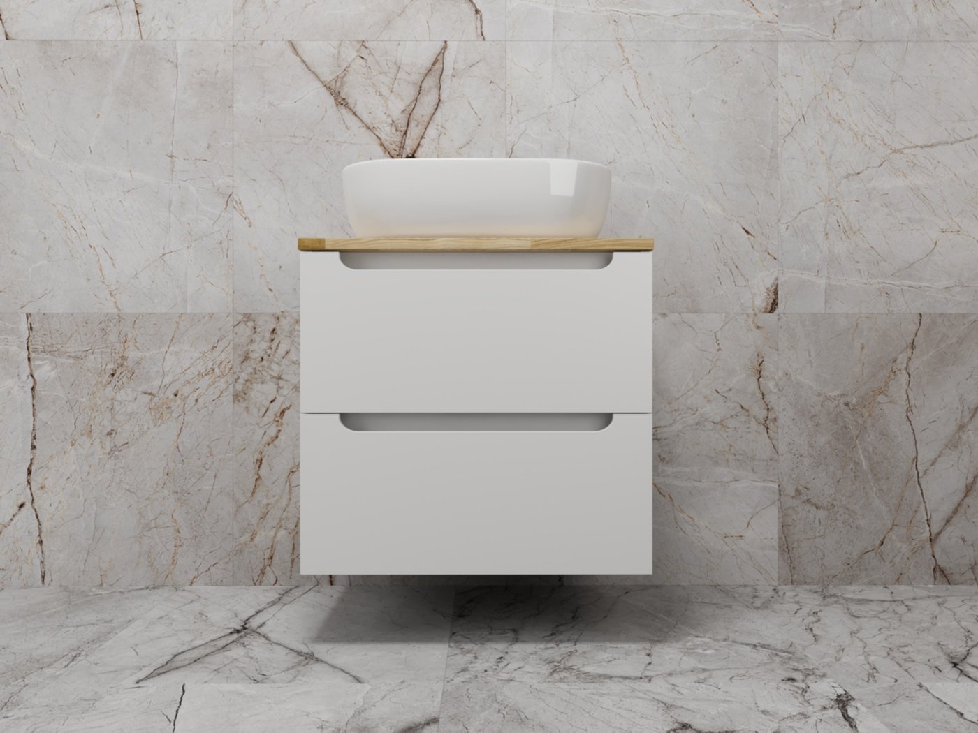 

Symbolite Тумба под умывальник Бали 60 2 ящика со столешницей (подвесная, белый софт)