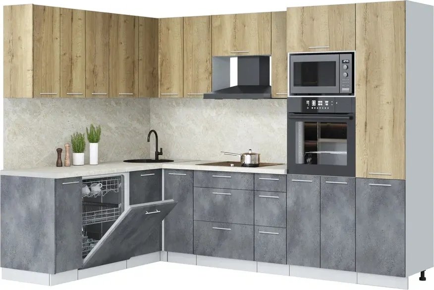 

Готовая кухня Интерлиния Мила Лайт 1.896х2.78 (дуб золотой/бетон портленд/опал светлый)