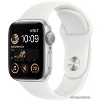 Умные часы Apple Watch SE 2 40 мм (алюминиевый корпус, серебристый/белый, спортивный силиконовый ремешок M/L)