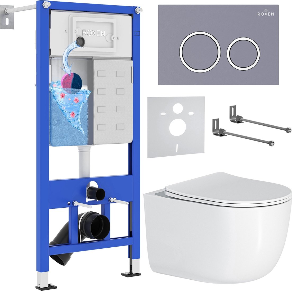 

Унитаз подвесной Roxen Vortex в комплекте с инсталляцией StounFix Dual Fresh 6 в 1 966175 (кнопка: серый бетон)