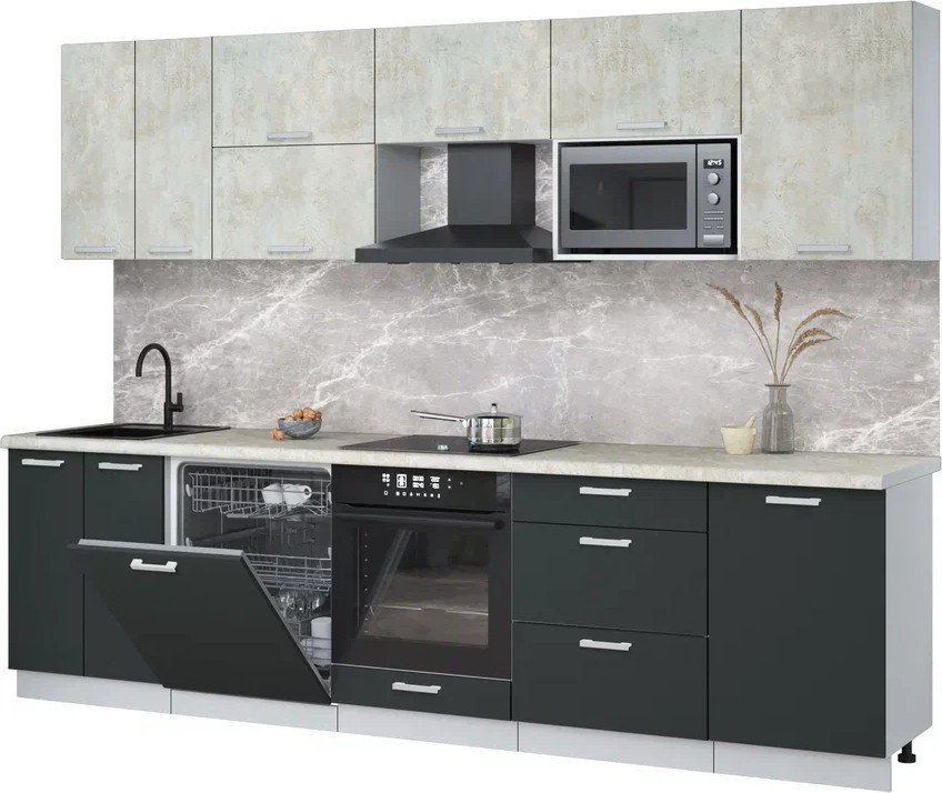 

Готовая кухня Интерлиния Мила Лайт 2.9-ПМ2 (бетон лайт/антрацит/опал светлый)