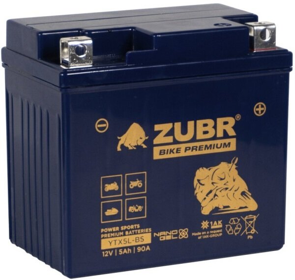 

Мотоциклетный аккумулятор Zubr Premium YTX5L-BS R+ (5 А·ч)