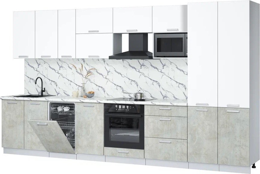 

Готовая кухня Интерлиния Мила Лайт 3.7-ПМ4 (белый платинум/бетон лайт/белый гранит)