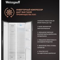 Холодильник side by side Weissgauff WSBS 500 Inverter NoFrost Rock Glass