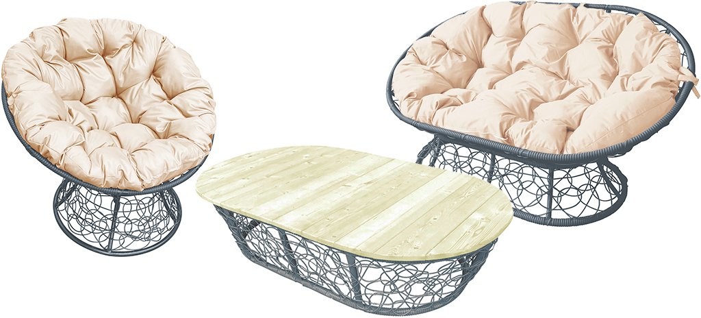 

Набор садовой мебели M-Group Мамасан, Папасан и стол 12140301 (серый ротанг/бежевая подушка)