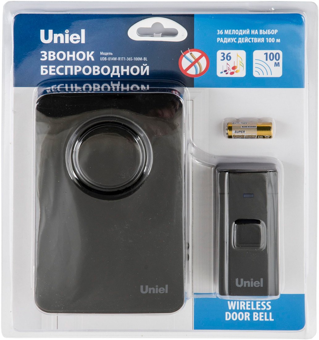 

Беспроводной дверной звонок Uniel UDB-014W-R1T1-36S-100M-BL