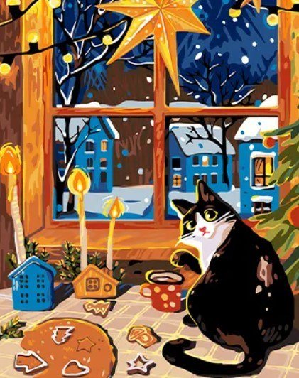 

Картина по номерам PaintLine Рождественский котик PL-00354