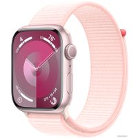 Умные часы Apple Watch Series 9 45 мм (алюминиевый корпус, розовый/розовый, нейлоновый ремешок)