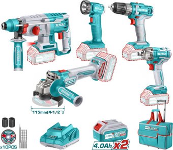TCKLI2019 (перфоратор, шуруповерт, гайковерт, болгарка, фонарь, с 2-мя АКБ, сумка)