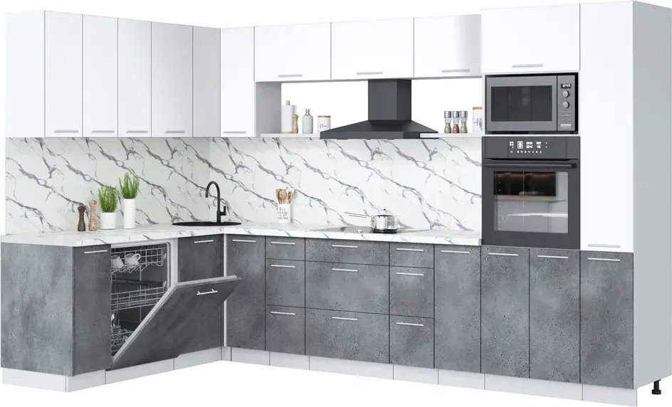 

Готовая кухня Интерлиния Мила Лайт 1.896х3.28 (белый платинум/бетон портленд/белый гранит)