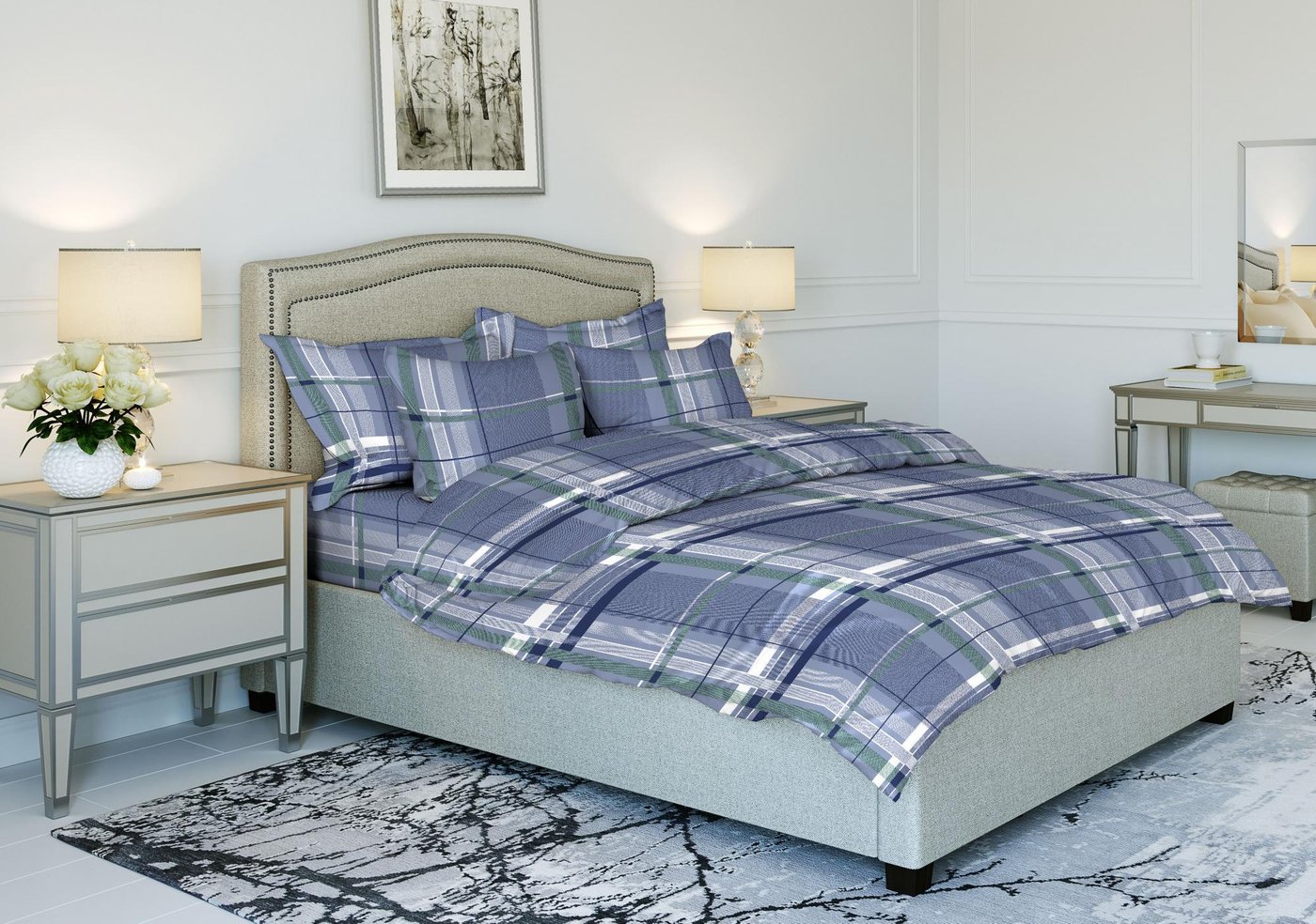 

Постельное белье Реноме 1.5сп Клетка 9709-1 (бязь)