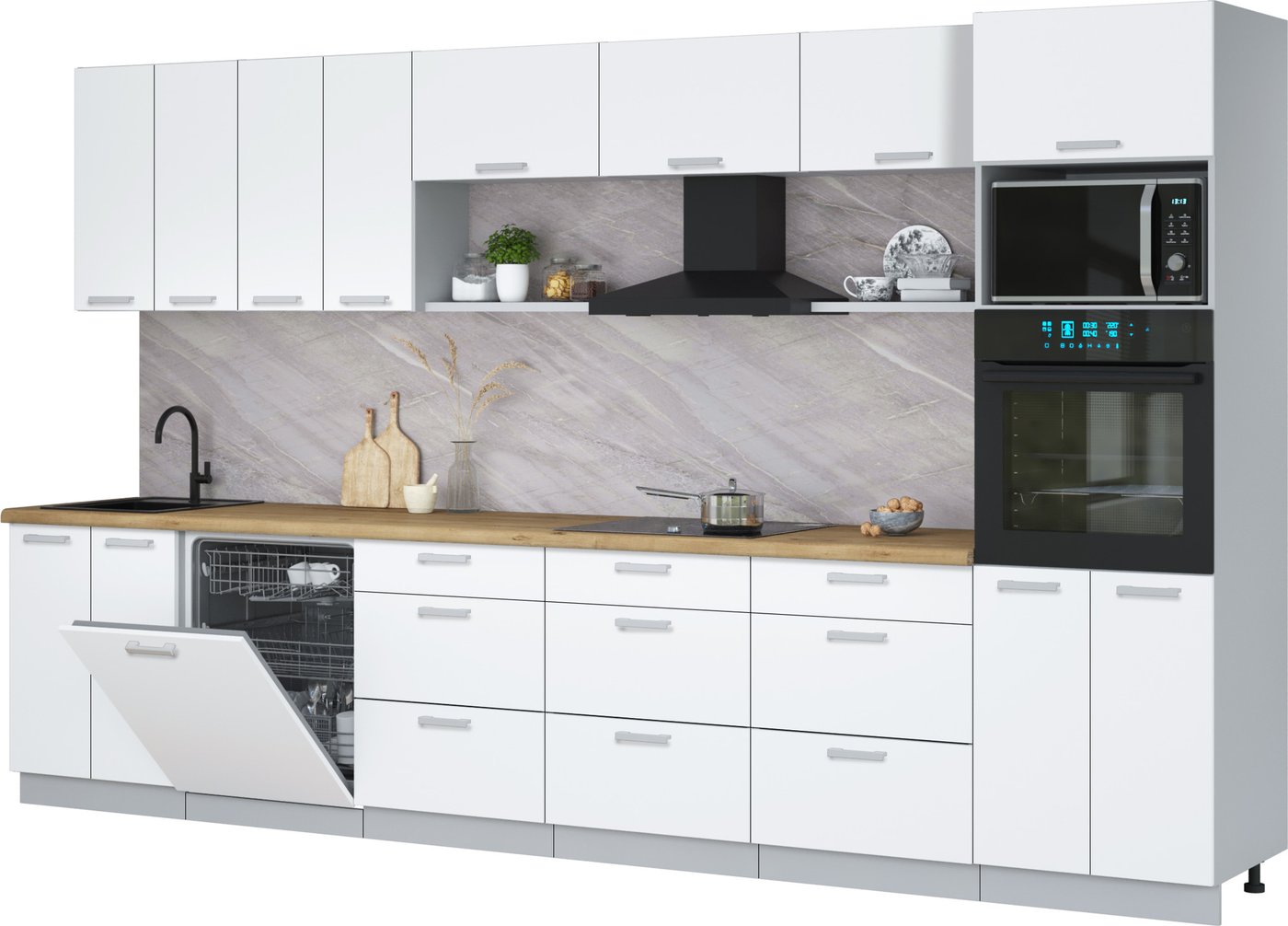 

Готовая кухня Интерлиния Мила Лайт 3.6-ПМ1-2 (белый платинум/белый платинум/дуб бунратти)