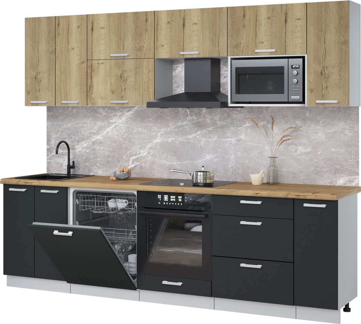 

Готовая кухня Интерлиния Мила Лайт 2.7-ПМ2 (дуб золотой/антрацит/дуб бунратти)