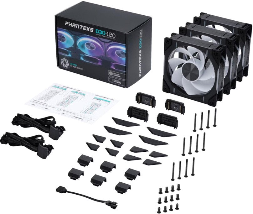 Комплект вентиляторов для корпуса Phanteks D30-120 D-RGB Reversed Black Triple PH-F120D30R_DRGB_PWM_BK01_3P