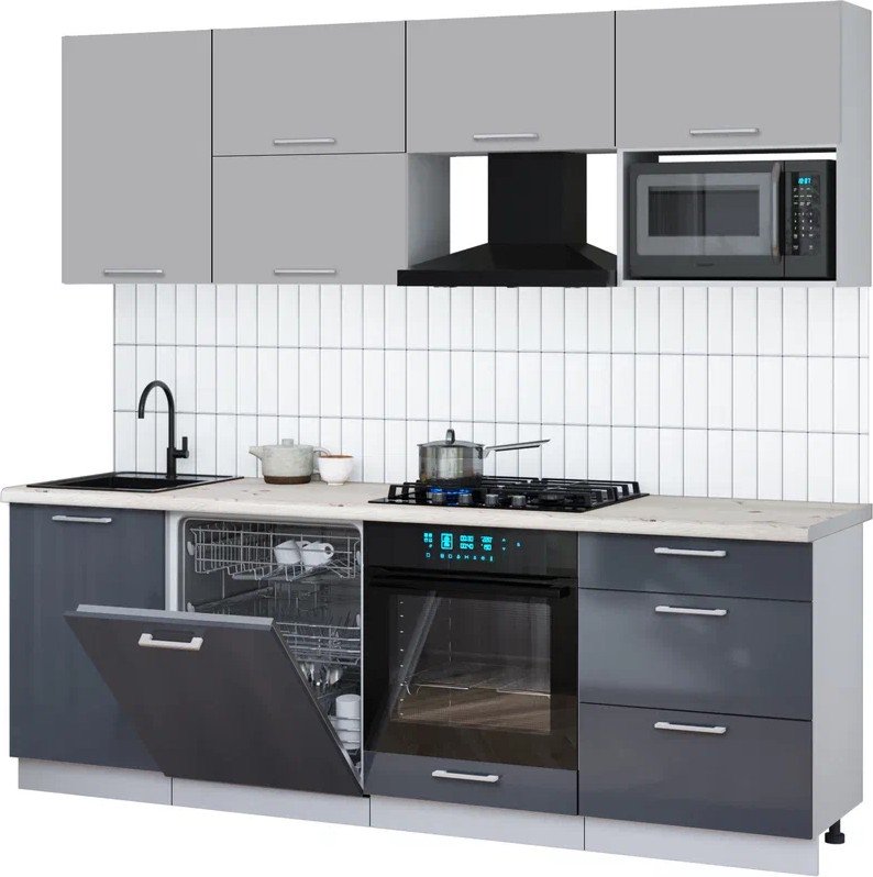 

Готовая кухня Интерлиния Мила Gloss 2.3-ПМ2 (асфальт глянец/грей/бискайская сосна)