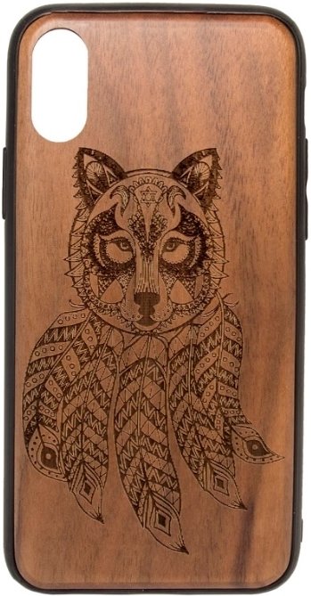 

Чехол для телефона Case Wood для Apple iPhone X (грецкий орех, волк III)
