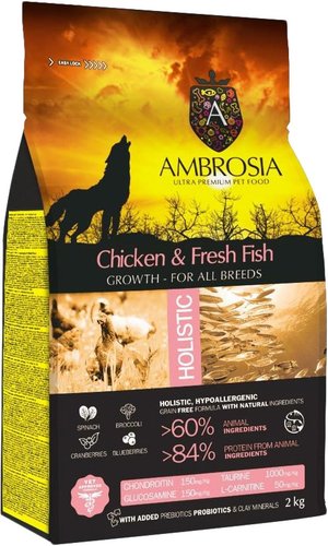 Ambrosia Puppy & Growth All Breeds Chicken & Fresh Fish (для щенков всех пород с курицей и рыбой) 2 кг