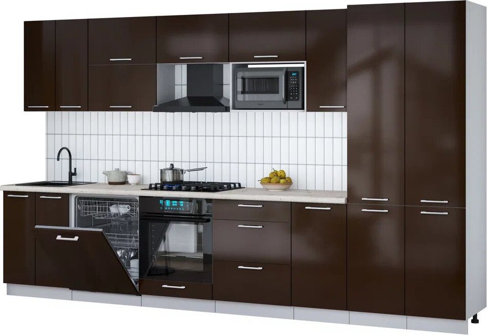 

Готовая кухня Интерлиния Мила Gloss 3.6-ПМ2 (шоколад глянец/шоколад глянец/бискайская сосна)